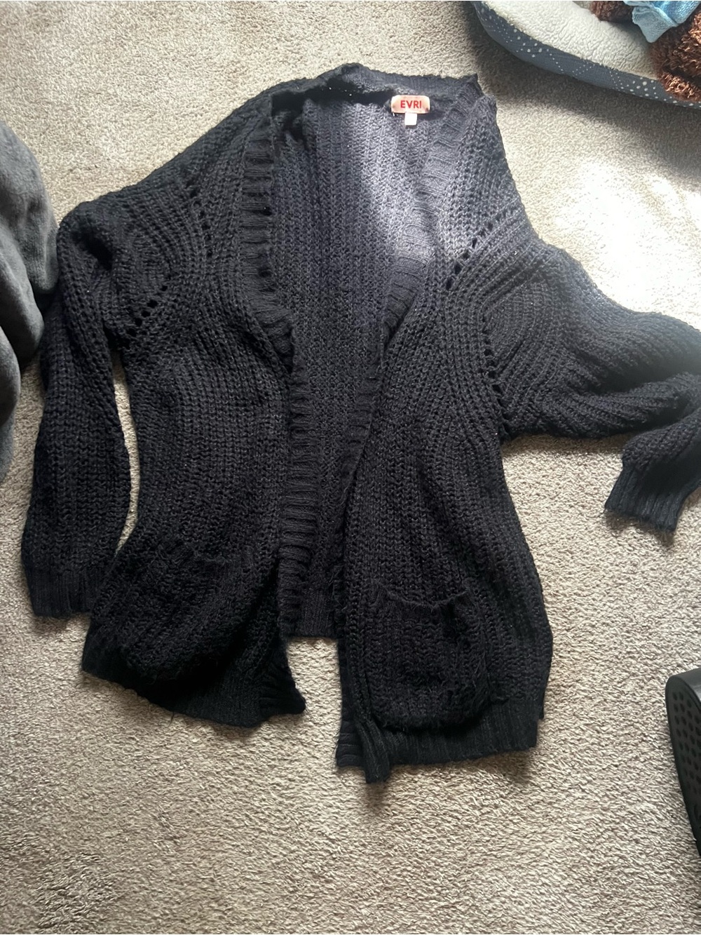 EVRI Black Open-Front Chunky Knit Cardigan